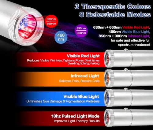 Infrared Red Light Device for Joints & Muscles, 460:630:660:850:900nm Cold Sore, Portable Near Infrared Wand for Face & Body Mouth Nose Effective 2 in 1 Modes - Thumbnail 6