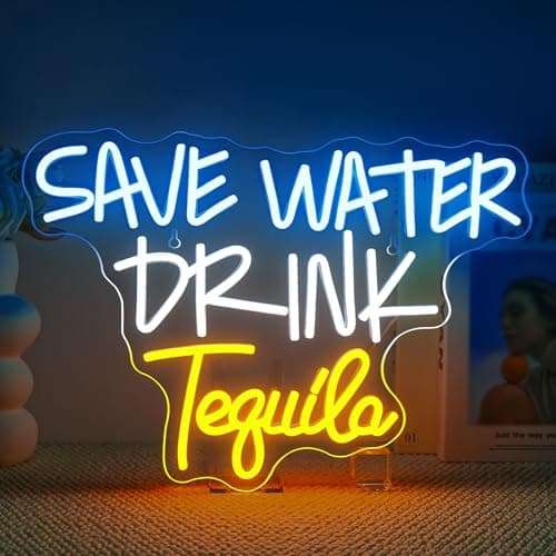 FAXFSIGN Save Water Drink Tequila Neon Sign Led Neon Lights for Wall Decor Usb Light Up Signs for Home Beer Bar Bedroom Restaurant Man Cave Cafe Bistro Club Party Decorations Gift - Image 1