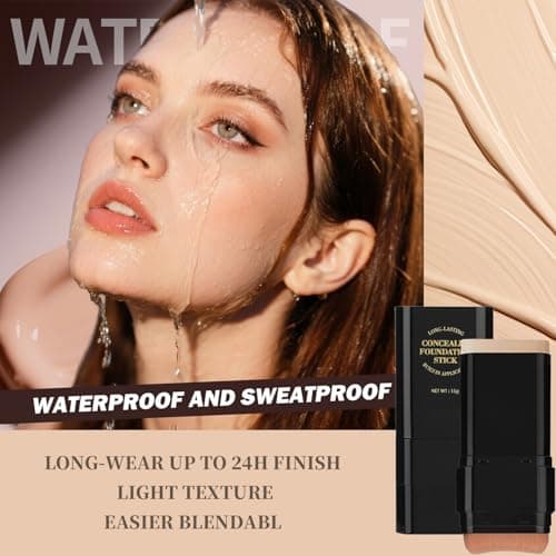 Foundation Stick, 2 in 1 Dual-Ended Long-Lasting Concealer Stick with Brush, Korean Concealer Stick Foundation, Full Coverage Korean Foundation, Tattoo Cover up Makeup, Matte Finish(05DEEP WHEAT) - Thumbnail 3