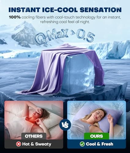 Ultra-Chill Cooling Pillowcase Set of 2 for Hot Sleepers, Softer Than Silk Pillow Cases for Protecting Hair & Skin, Breathable Bed Pillow Covers w/Zipper, Gifts for Women Men(Purple, Standard) - Thumbnail 2