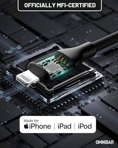 Omnibar Soft Silicone USB A to Lightning Cable (6FT, Black), Apple MFi Certified iPhone Lightning Cable, Car Charger Fast Charging Cable for iPhone 14/13/12/11 Pro/Max/XS/XR iPad Air/Mini/Pro AirPods - Thumbnail 4
