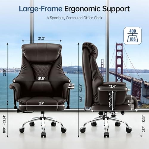 AreShark Big and Tall Office Chair - Executive High Back Leather Office Desk Chair with Adjustable Lumbar Support - Ergonomic Comfortable Heavy Duty Computer Gaming Chair with Padded Arms & Wide Seat - Thumbnail 3