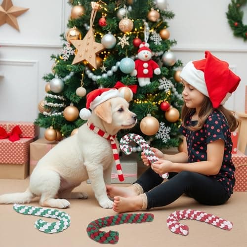 Onwoli Christmas Dog Rope Toys, Christmas Cane Candy Rope Toy, 4 Packs Dog Interactive Chewing Toys for Puppy Small Medium Dogs Training Playing Teething Cleaning, for Dogs - Thumbnail 3