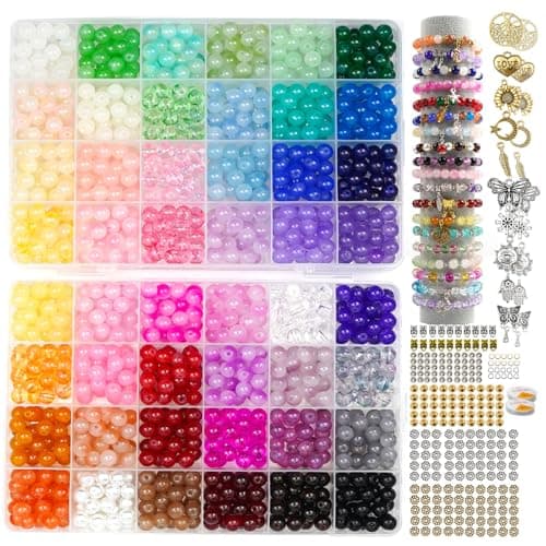 Hanyoung 8mm Glass Beads for Bracelet Making kit,48 Colors 1450 pcs Clear Glass Beads for Jewelry Making, Crystal Round Bracelet kit for DIY Craft Gifts (Solid Color) - Image 1