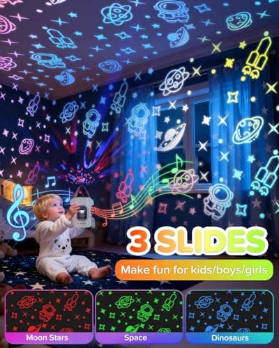 Rocket Night Light Projector for Kids Boys Toddlers Sensory Toys with Music&Films,Nightlight Lamp Astronaut Ceiling Star Projector 360° Rotation&Rechargeable,Birthday Gifts Kids Bedroom Room Decor - Thumbnail 5