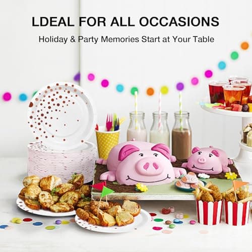White Rose Gold Paper Plates for Party, 7" Thickened Gold Dot Disposable Plates(50pcs),Birthday Cake Dessert Plates for Indoor/Outdoor Party Supplies&Decoration, Ideal for Birthday,Wedding,Baby Shower - Thumbnail 2