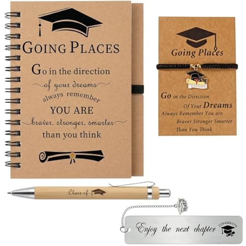 Atarvana 4pcs Graduation Gifts Class of 2026 for Him Her, Inspirational Graduates Present Set with 1pcs Motivational Spiral Notebook, Pen, Bracelet and Bookmark from Mom Dad - Image 1