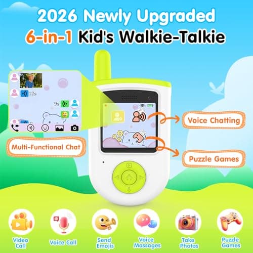 Video Walkie Talkies for Kids, Rechargeable Long Range Smart 2-Way Radio with HD Camera, Video/Voice Chat/Emojis/Games, Educational Outdoor Indoor Toys, Birthday Gifts for Boys Girls Age 4-12 (2 Pack) - Thumbnail 2
