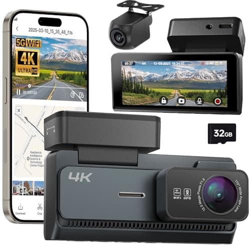 Yonvim 4K+2K Dash Cam Front and Rear, 5G WiFi GPS, 32GB Card Included, 3.39" Screen Dual Dashcam, G-Sensor, 24H Parking Mode, WDR, Dash Camera for Cars - Image 1