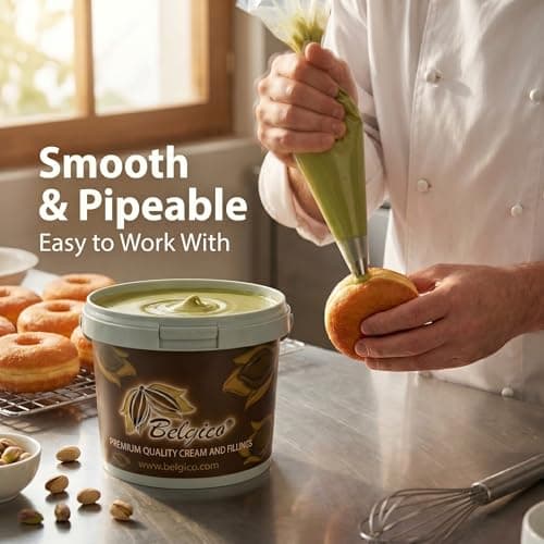 Belgico Pistachio Cream Paste Bulk 4 Kg Tub for Ice Cream, Pastry and Dessert Production, Professional Pistachio Butter Style Spread for Dubai Chocolate and Kataifi Creations - Thumbnail 5