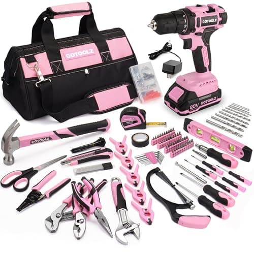 Cordless Drill Set, 293-Piece Household Tool Kit with 20V Electric Drill, Power Drill Sets Repairing Kit, Electric Screwdriver Driver Tool Kit for Home Maintenance, DIY and Crafts(Pink 2026) - Image 1