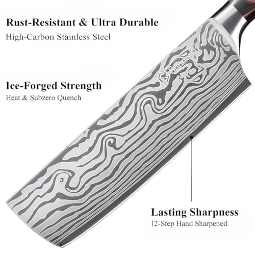 Sunnecko Japanese Nakiri Knife 7 Inch - 15° Edge Carbon Steel Chef Knife Full Tang Forged Blade Vegetable Cleaver with Sheath, Kitchen Gift for Home Cooks & Pros, Father's Day Box - Thumbnail 5