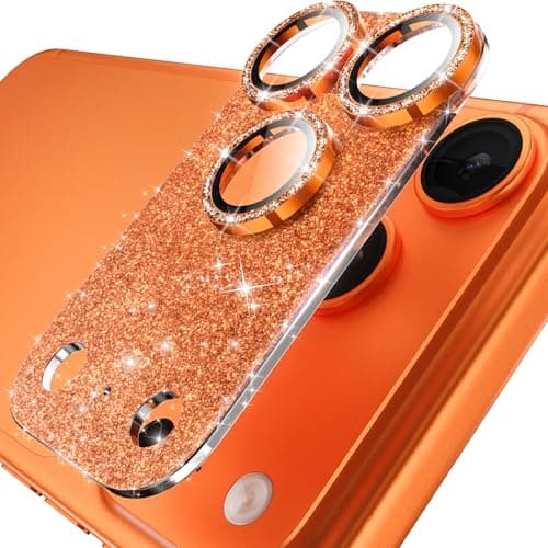 YWXTW for iPhone 17 Pro Max Camera Lens Protector, [Upgraded Glitter Design] Full Bling Sparkly Diamond Tempered Glass Screen Protector Metal Camera Cover Accessories (Glitter Orange, iPhone 17 Pro Max)