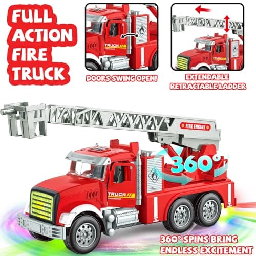 Toddler Boy Toys, Fire Trucks for Toddlers 3-5, Lights Music Toy Cars with 1 Rotating Extend Ladder, Firetrucks with 2 Opening Doors, Baby Toys for 3 4 5 6 Year Old Boy, Kids Christmas Birthday Gift - Thumbnail 4