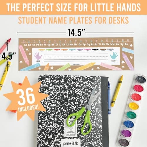 Hadley Designs Desk Name Tags for Classroom –36 Student Name Tags for Desks, 14.5x4.5 Name Plates for Classroom Decor, Teacher Supplies Kraft Nametags, 1st-3rd Grade Kindergarten Preschool Must Haves - Thumbnail 2