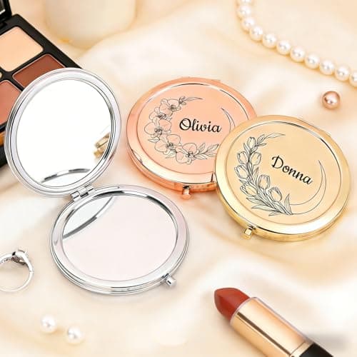 CHENGXINXINXI Mother's Day - Personalized Engraved Mini Pocket Makeup Mirror with Birth Flower and Name. It is an Ideal for Mothers, Sisters or Grandmothers. - Thumbnail 5