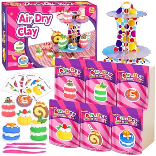ifergoo Air Dry Clay Kit for Kids - Cakes Modeling Clay, Includes 6 Dessert Designs and Display Stand, DIY Art & Crafts School Projects, Home Party Kids Toys, Holidays Gifts for Age 3-12 Girls & Boys - Image 1
