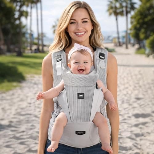 SUNVENO Baby Hip Carrier, Baby Carrier with Hip Seat, Patented Ergonomic Support for Heavy Babies, Lightweight Breathable Design, 7-45 lbs - Thumbnail 2