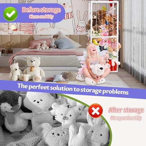 BomSaluka Stuffed Animal Storage, Kids Toy Zoo Storage Organizer with Elastic Band, Thicken PVC Tube Large Stuffed Animals Holder for Nursery Playroom Bedroom Room Furniture Plush Storage(White) - Thumbnail 4