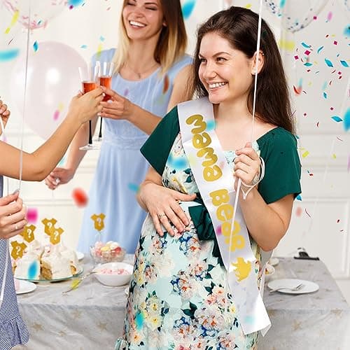 Mama Bear & Papa Bear Baby Shower Sash Bundle - With Cute Bear (White Sashes & Gold Lettering) Girl or Boy Baby Shower Party Decorations Gifts Favors Mom Dad Supplies Gender Reveal Mommy Bear Sash - Thumbnail 5