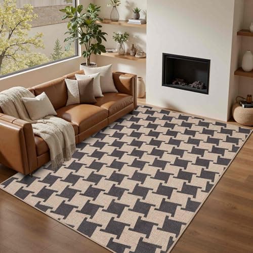 Latte&Fog Modern Checkered Easy Jute 5x7 Area Rugs, Washable Outdoor Patio Rug for Living Room, Black and Brown Contemporary Non Slip Natural Indoor Carpet for Bedroom Backyard Office Dining Room - Thumbnail 5