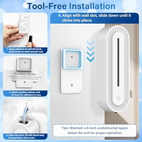 Automatic Soap Dispenser Wall Mount for Bathroom, 14.2oz Rechargeable Touchless Adjustable Auto Smart Foaming Hand Soap Dispenser for Bathroom,Kitchen,Office,Foam - Thumbnail 2