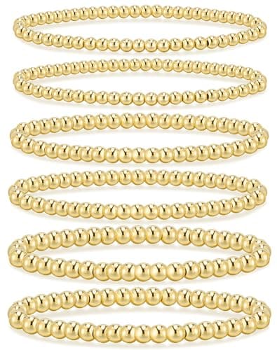 adoyi Gold Bracelets for Women 14K Gold Plated Beaded Stackable Strand Bead Ball Bracelet stack Set Trendy Adjustable Jewelry Sets for Gifts - Image 1