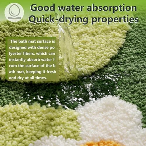 TIQOGRZP Bathroom Rug Set 2 piece Green Flower Bath Mat Set, Cute Bath Mat and U-Shaped Toilet Mat,Ultra Soft Absorbent Non Slip, 32" x 20" Machine Washable Moss Bathroom Mat(Blooming Set, 22" x 20") - Thumbnail 2