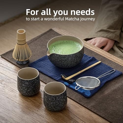 TEANAGOO 9 Pcs Matcha Whisk Set,Ceramic Matcha Set,Matcha Kit for Ceremony,Matcha Tea Set for Making Breakfast/Matcha Latte,Matcha Whisk and Bowl Set with 2 Matcha Cups(7.2oz),Gift for Matcha Lover - Thumbnail 3