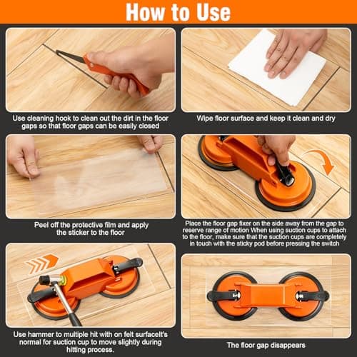 Floor Gap Fixer Tool, Dual 45°Striking Surface Floor Gap Repair Tool, Heavy Duty Suction Cup Plank Grabber with Acrylic Sticky Pads & Hammer for Laminate Vinyl Flooring - Thumbnail 5