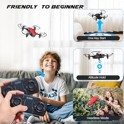 SIMREX Mini Drone With Camera 720P HD FPV, RC Quadcopter Foldable Drone, Mini Drone With Altitude Hold, 3D Flip, Headless Mode, Gravity Control and 2 Batteries, Gifts for Kids, Beginner, Red - Thumbnail 5