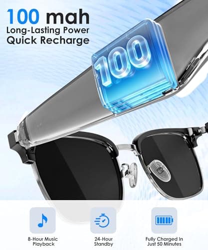 GLOSSIA AI Smart Glasses, Bluetooth Glasses for Men Women, Blue Light Smart Glasses, Hands-Free Calls, Music and Voice Control for Work/Study/Travel - Thumbnail 3