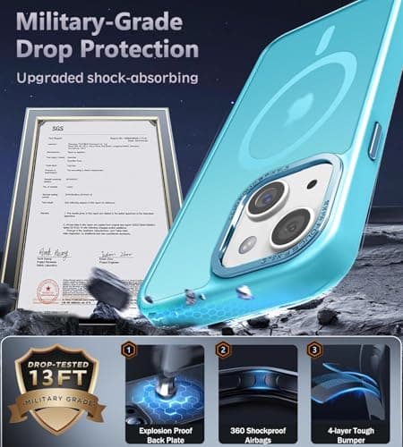 Newfuture Magnetic for iPhone 15 Case [Compatible with Magsafe] [Military Grade Drop Protection] Translucent Matte Anti-Fingerprint Shockproof Phone Case for iPhone 15 6.1 inch, Lake Blue - Thumbnail 5