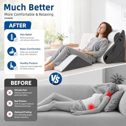HABUTWAY 4Pcs Orthopedic Wedge Pillow, Adjustable Triangle Support Pillow for Back Pain Relief & Post Surgery Use, Soft Bed Wedge Pillow with Removable Washable Cover, Memory Foam (Dark Grey) - Thumbnail 2