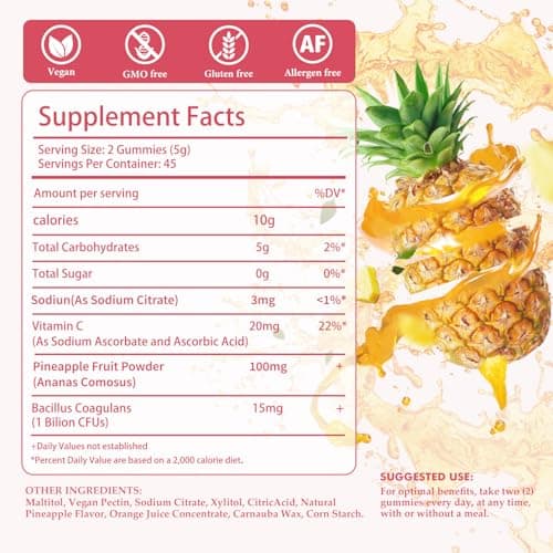 Skiseoy Pineapple Gummies for Women pH - Feminine Balance Gummies for Flora and Vaginal Health + Vitamin C for Immune Support, Probiotics Women's pH Balance Gummy Nutrition Vegan Friendly, 90 Counts - Thumbnail 5