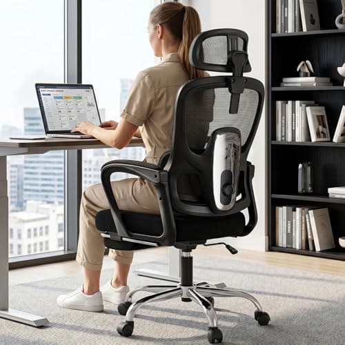 Ergonomic Office Chair with Footrest, 90-145° Reclining Gaming Chair with Adjustable Lumbar Support & Headrest, High Back Mesh Computer Chair for Home Office, 350lbs Capacity