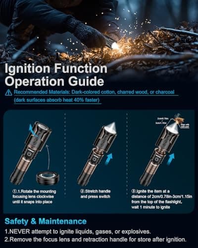 VOLISABER Flashlight 3000 High Lumens with Ignition Lens, Rechargeable Super Bright Zoomable LED Flash Light, 6 Mode Waterproof Handheld Powerful Tactical Flashlights for Camping Essentials Emergency - Thumbnail 4