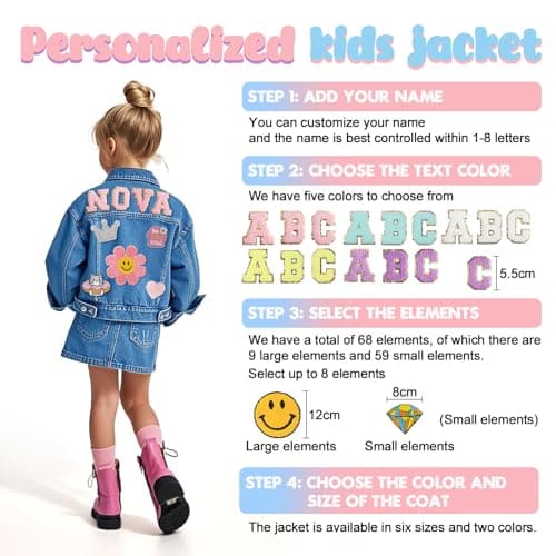 Individz Personalized Kids Denim Jacket with Name, Custom Girls Jean Jackets Clothes, 1-10 Years Old Boys Girls Birthday Easter Gifts - Thumbnail 5