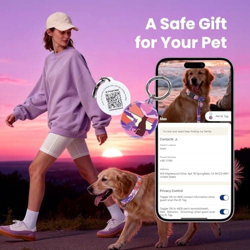 PawView Dog Collar and Leash Set, QR Tag Adjustable Pet Collar, 5 FT Heavy Duty Dog Leash, Padded Handle, Quick Release Buckle, Metal Ring, 360° Swivel Clip for Medium Dogs Walking Running (Purple, M) - Thumbnail 4