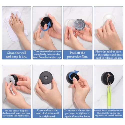 Suction Cup Hooks for Bathroom Kitchen, 2 Pack Stainless Steel Suction Hooks for Shower No Drilling Damage Free Towel Hook Holders Reusable Removable for Hanging Towels, Loofah, Robe, Coat(Black) - Thumbnail 5