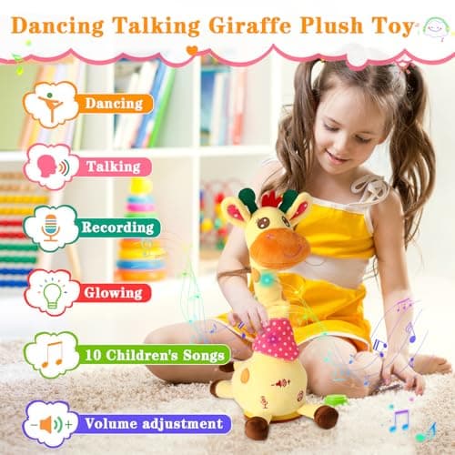 LLUKEME Dancing Giraffe Toy Stuffed Animal Toddlers Gifts for Easter Baby Toys Singing Song Toddlers Toy Repeats What You Say Glowing Musical Toy for Baby Birthday Gift Groovy Giraffe Toy - Thumbnail 5