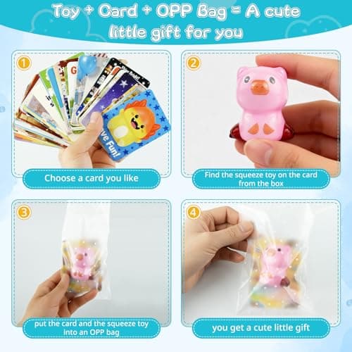 48-Pack Slow Squishy Toys Soft Stress Relief Fidgets Toys for Kids 4-12, with 48 Encouragement & Gratitude Cards, Classroom Prizes Birthday Party Favors Goodie Bags Stuffers (Animal, 48) - Thumbnail 5