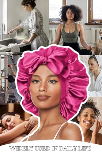 Vettres Hair Bonnet for Sleeping Satin Bonnets Silk Sleep Bonnet Double Layer Satin Bonnet with Tie Peach Red - Thumbnail 6