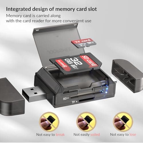 6-in-1 SD/TF Card Reader Adapter with SD Card Storage USB A & Type C Port & USB 3.0 Slots for Micro SD/SDHC/SDXC/MMC Memory Cards, Compatible with PC, MacBook, Chromebook, Android Phone, i-Phone - Thumbnail 6