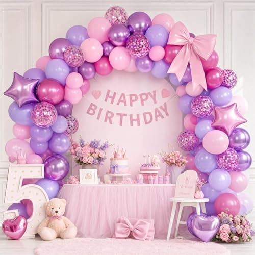 60Pcs Purple and Pink Balloons, 12Inch Metallic Pastel Purple Rose Pink Confetti Balloons for Baby Shower Bridal Shower Wedding Birthday Party Decorations - Thumbnail 4
