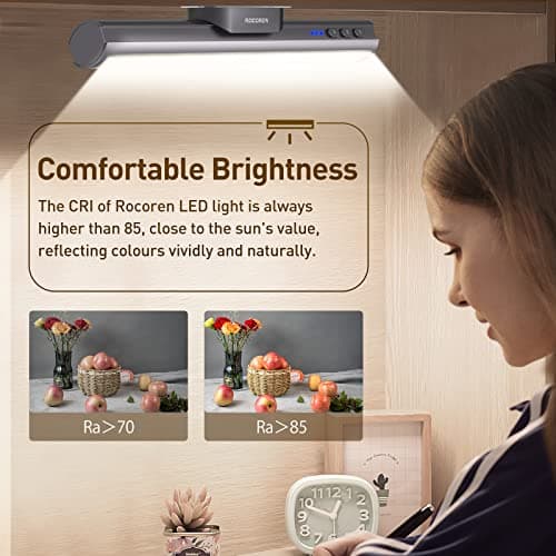 Rocoren Cordless Under Cabinet Lighting, Magnetic Closet Light, 5W Desk Lamp, Dimmable, Button Control, Adjustable Color Temperature/Brightness, Rechargeable USB-C Powered Cabinet Lights (Gray) - Thumbnail 5