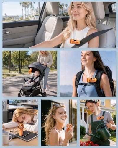 Mini Clip on Fan Handheld, 3000mAh Rechargeable Portable Fan with LED Display, 3-in-1 Personal Cooling Fan, 5 Speeds Quiet USB C Fan for Stroller Desk Travel Camping Office for Women Men Kids, Orange - Thumbnail 2