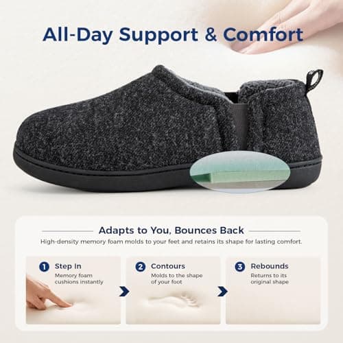 Snug Leaves Men's Faux Wool Slippers Comfy Warm Winter House Shoes with Elastic Gores Dark Gray, 9-10 US - Thumbnail 4