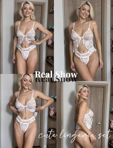 Avidlove Sexy Pajama Set for Women V-neck Bridal Lingerie Womens Pjs Lace Cami Pajama Set White 2XL - Thumbnail 5