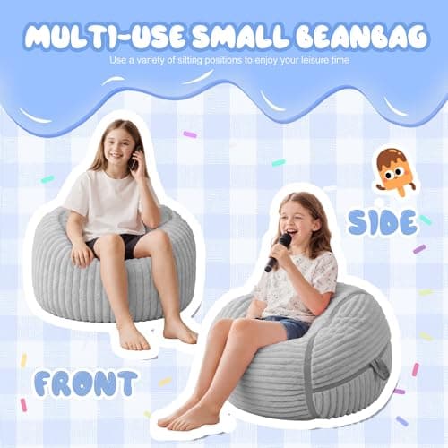 HABUTWAY Bean Bag Chair 2FT Bean Bag Chairs with Memory Foam Filled,2' Small Comfy Beanbag Chair with Soft Faux Fur Cover,Comfy Bean Bag Sofa for Classroom,Living Room,Game Room,Bedroom-Light Grey - Thumbnail 5